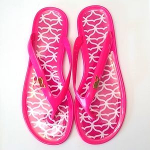 Whale Tail Jelly Flip Flop Sandals, Pink & White, 7